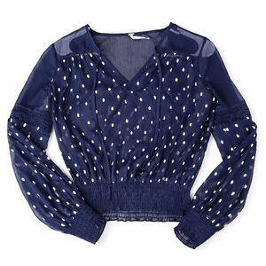 Free People Sheer Navy Polka Top